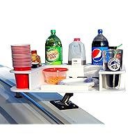 Docktail Butler Marine Food and Cocktail Table - Includes Adjustable Folding Rod Holder Mount - Large Serving Tray for Grill - Boat Cup and Bottle Holder - Boating Accessories Storage - Cockpit Dining