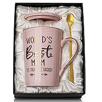 ALBISS Mothers Day Gifts for Mom from Daughter Son Kids - World's Best Mom - Funny Mom Mug with Gold, Mom Birthday Presents for Mom, 14oz Pink Marble Ceramic Coffee Cup with Lid Card, Nice Gift Boxed