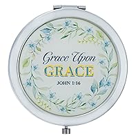 Christian Art Gifts Inspirational Portable Floral Makeup Compact Mirror for Women: Grace Scripture Verse, 1x & 2x Magnification Chrome Cute Double-sided Case for Travel, Purses, Gold, Navy Blue Floral