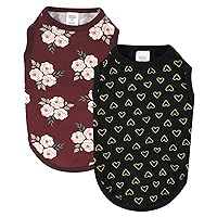 Luvable Friends Dog Pet Dog and Cats Cotton T-Shirts 2pk, Hearts Burgundy Floral, X-Small