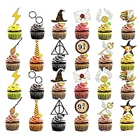 48Pcs Magic Harry Cupcake Toppers Wizard Potter Birthday Party Supplies Magic Wizard Theme Party Cake Decorations