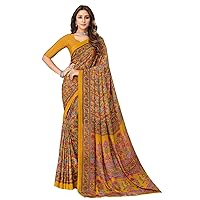 Women's Silk Crepe Floral Printed Saree with Unstitched Blouse Piece