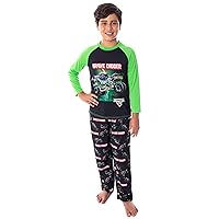 INTIMO Monster Jam Boys' Grave Digger Monster Truck Raglan Shirt And Pants 2 Piece Pajama Set