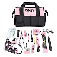 DNA MOTORING 44-Piece Pink Tool Set - Cordless Screwdriver and Household Tool Kit with Canvas Storage Bag for DIY Home Repairing, Gift for Women Girls Ladies, TOOLS-00205