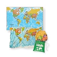 Waypoint Geographic World ScrunchMap, Portable, Easy-to-Store Map of the World, Water and Tear-Resistant Map, Eco-Conscious Unique Gifts, Storage Bag Included, 24