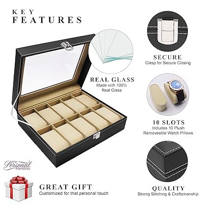 My Personal Memories, Custom Personalized Watch Storage Box Case - Name Initial - Groomsmen Fathers Day Gift - Engraved (Black)