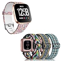 Maledan Magic Cloud Silicone Pattern Water Resistant Bands Bundle with 3-Pack Boho Green/Boho Purple/Boho Color Elastic Bands Compatible with Fitbit Versa/Fitbit Versa 2/Fitbit Versa Lite