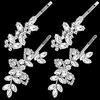 4PCS Silver Rhinestones Hair Clips, Bridal Crystal Hair Pins, 2 Styles French Hairpins Alloy Leaf Shape Barrettes for Women, Girls for Wedding, Parties (2 Pairs)