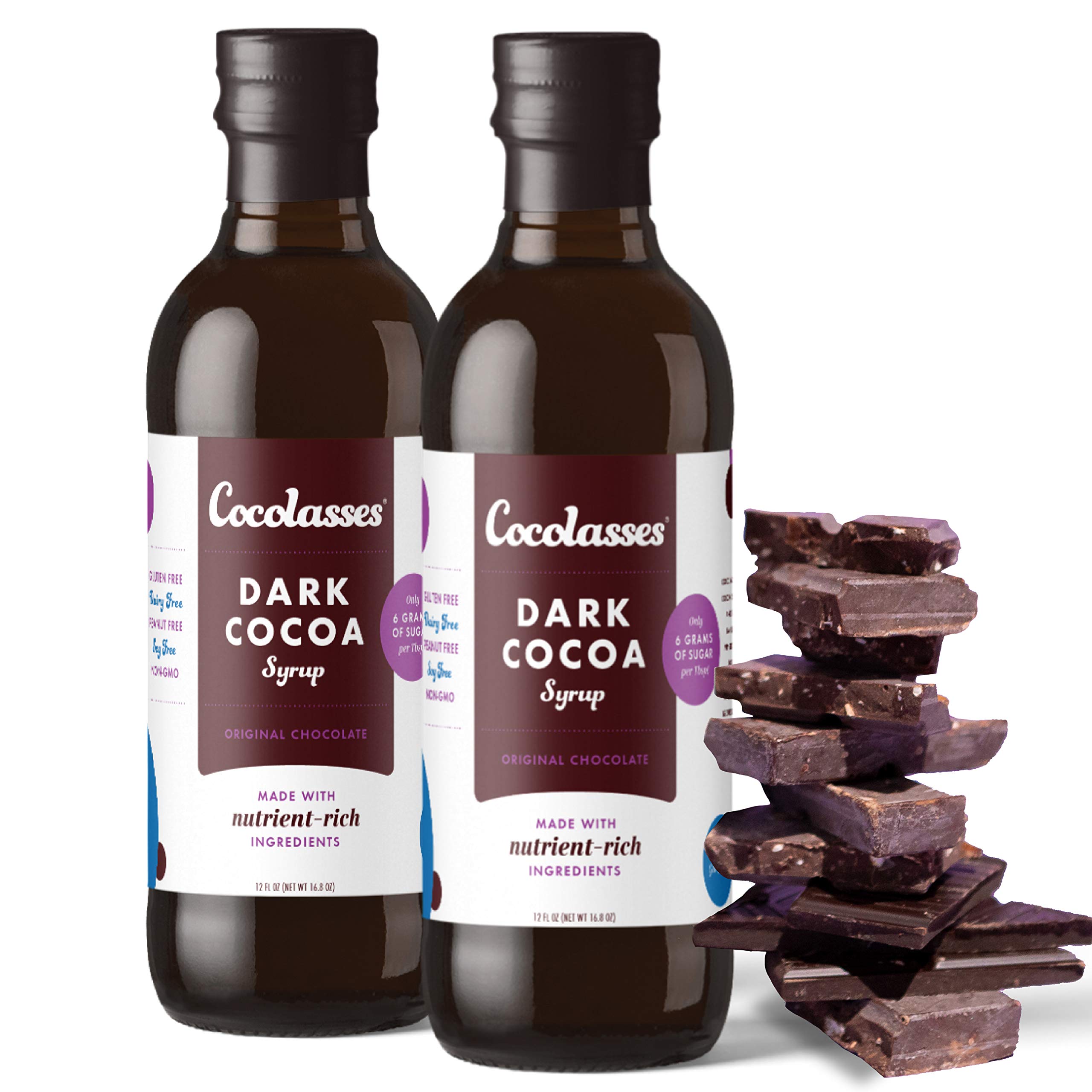 Cocolasses 100% Whole Food Supplement, Naturally Occurring Vitamins and Minerals, Bittersweet Dark Cocoa Syrup (12oz, 2 Pack)