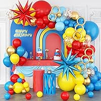 Red Blue Yellow Balloon Arch Kit, Blue Red Yellow Balloons Garland Kit with Red Blue Explosion Star Foil Balloons for Baby Shower Cartoon Hedgehog Carnival Circus Birthday Party Decorations