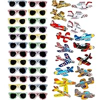 Neliblu Party Favors for Kids - 25 Hibiscus Neon Kids Sunglasses With UV Protection and 72 Pack of Airplane Gliders - Assorted Designs - for Rewards and Prizes, Pinata Fillers, Carnival Prizes
