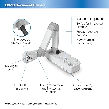 Epson DC-13 High-Definition Document Camera with HDMI, 16x Digital Zoom and 1080p Resolution,White