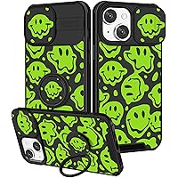 Goocrux (2in1 for iPhone 15 Plus Case for Women Girls Cute Cover Girly Boys Cool Green Pretty Teen Unique Aesthetic Design with Slide Camera Cover+Ring Stand Holder for iPhone 15 Plus Phone Case 6.7''