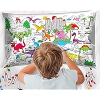 Coloring Pillowcase for Kids Dinosaur Craft Washable Markers for Kids 29x21in Color Your Own Pure Cotton Soft Dinosaur Pillow Covers Set Reusable Arts and Crafts for Kids
