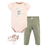 Hudson Baby Unisex Baby Unisex Baby Cotton Bodysuit, Pant and Shoe Set, Sage Floral Wreath, 6-9 Months