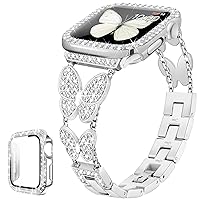 Butterfly Band Compatible with Apple Watch Band 40mm with Screen Protector Case iWatch Series 6 5 4 SE, Slim Cute Metal Jewelry Bands for Women, Fancy Bling Luxury Diamond Dressy Strap-Silver