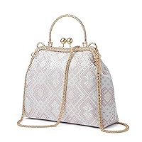 Womens Cotton Satchel Handbag Fashion Purse, Patterned Texture Crossbody Shoulder Bag Top Handle Ladies Bag - Silver Purple Butterfly Blossom, Grey