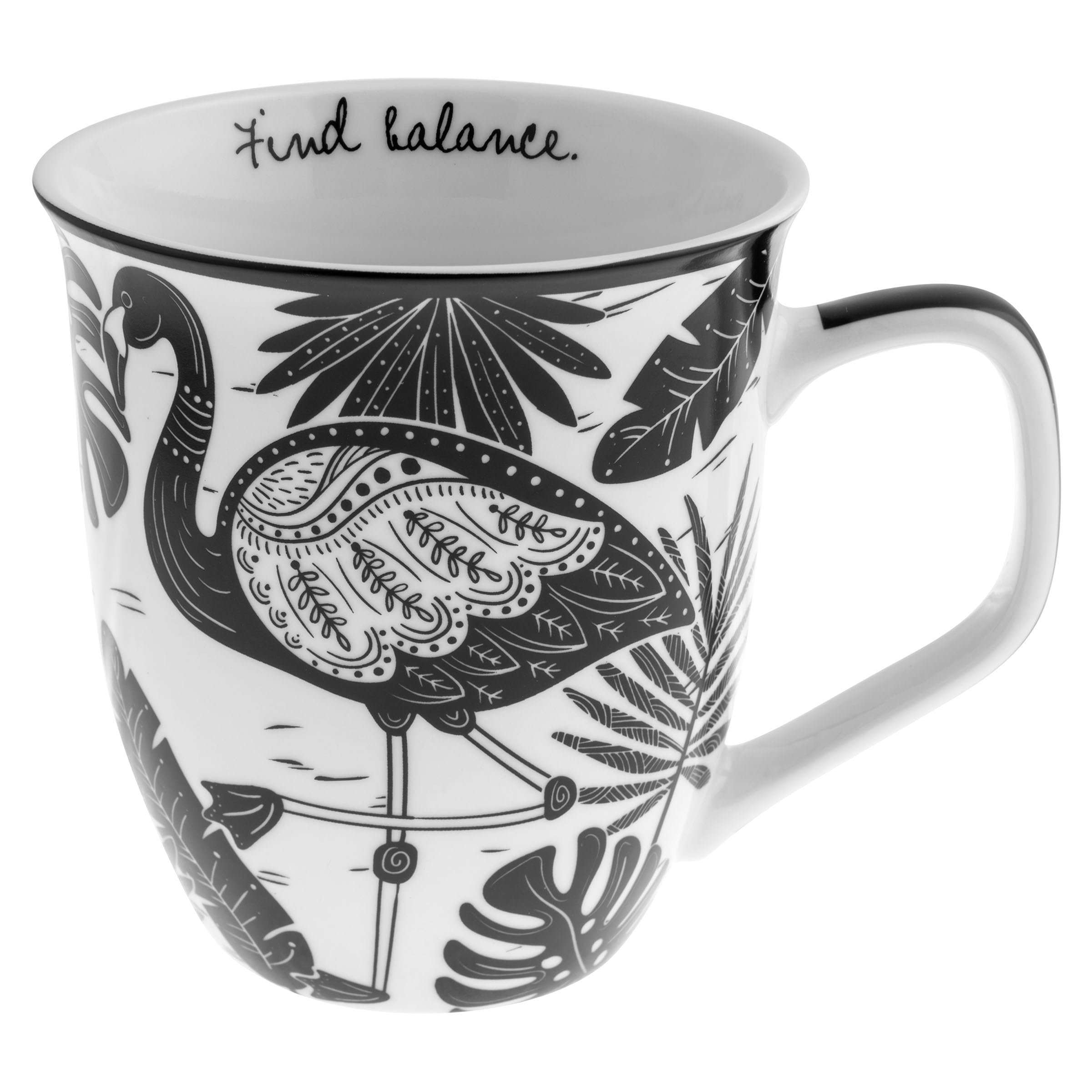 Karma Gifts 16 oz Black and White Boho Mug Flamingo - Cute Coffee and Tea Mug - Ceramic Coffee Mugs for Women and Men