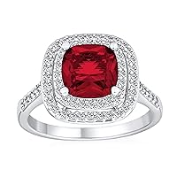 Bling Jewelry Personalize Fashion Rectangle Large Solitaire AAA CZ Pave Simulated Ruby Red or Green Emerald Cut Art Deco Style Cocktail Statement Ring For Women Silver Plated Customizable