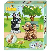 Box Dogs and Cats 3D - 2500 Beads and 1 Plate - Iron on Beads Size Midi - Creative Activities 3253 Green/Brown/Black/White