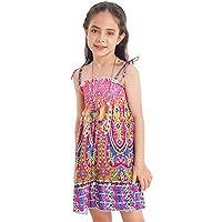 CHICTRY Kids Girls Sleeveless Straps Bohemian Beach Dress Summer Holiday Flower Sundress with Necklace
