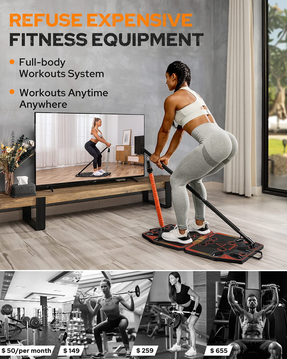 Gonex Portable Home Gym Workout Equipment with 14 Exercise Accessories Ab Roller Wheel,Elastic Resistance Bands,Push-up Stand,Post Landmine Sleeve and More for Full Body Workouts System