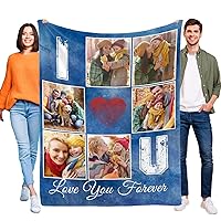 Custom Blanket with Picture Text, Photo Collage Blankets Customized Blanket with Photos, Personalized Mothers Day Birthday Gifts I Love You Blanket for Adult Mom Dad Grandma Friends Sister Bestie