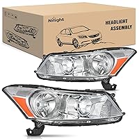 Nilight Headlights Assembly for Honda Accord sedan 2008 2009 2010 2011 2012 Headlamp Chrome Housing Amber Reflector