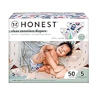 The Honest Company Clean Conscious Diapers | Plant-Based, Sustainable | Winter '23 Limited Edition Prints | Club Box, Size 5 (27+ lbs), 50 Count