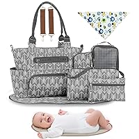 Moclever 8PCS Diaper Bag Tote Set, Baby Essentials Baby Bag Multifunctional Diaper Changing Bags with Bottle Bag Mesh Bag
