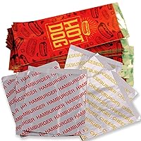 Retro, Grease-Proof Food Wrapper 150 Combo Pack. 50 Each Hamburger, Cheeseburger and Hot Dog Sturdy Bags. Heat Proof, Restaurant Grade, Allergen Friendly BBQ Foil Paper Supply for Themed Party Event