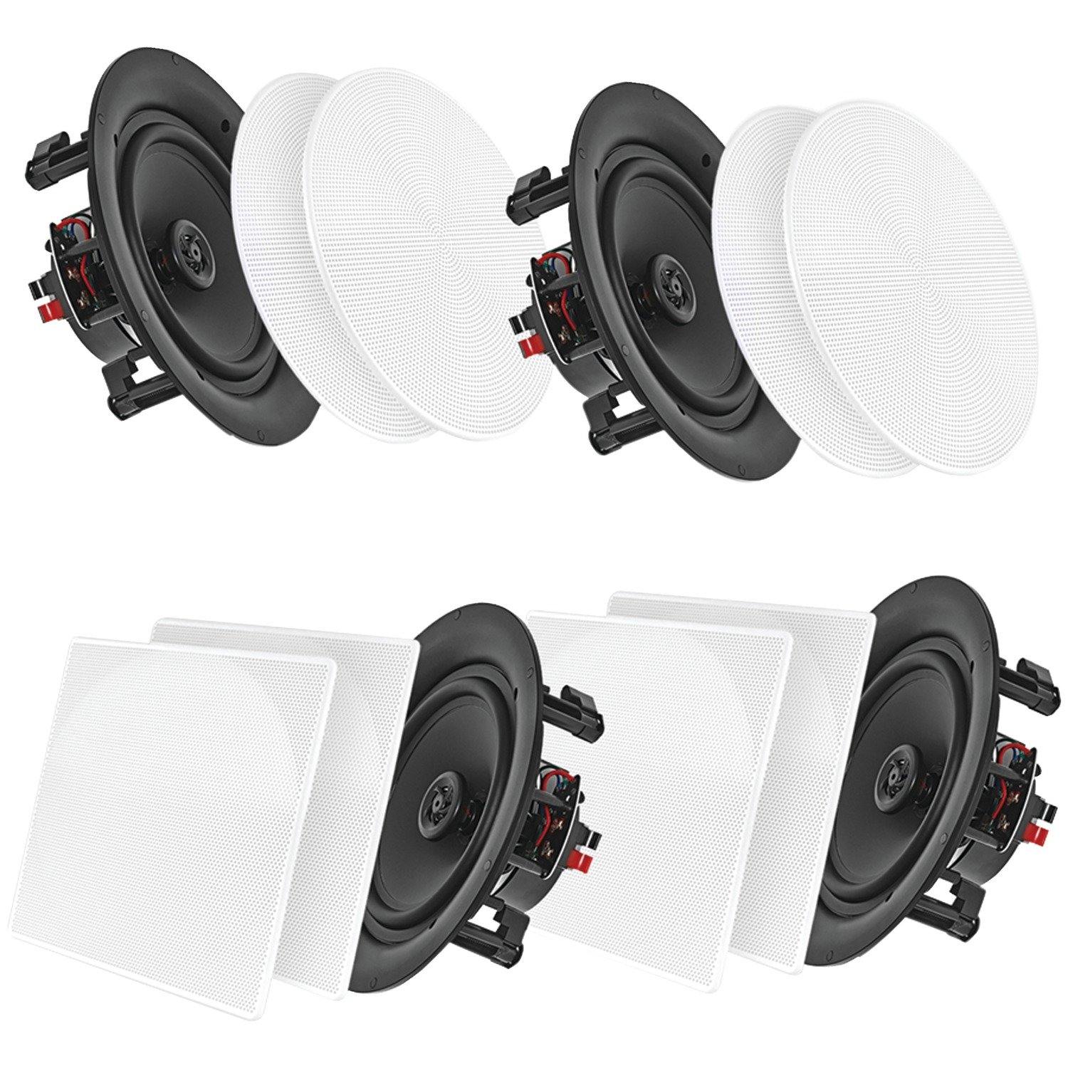 Pyle 8” 4 Bluetooth Flush Mount - In-wall In-ceiling 2-Way Speaker System Quick Connections Changeable Round/Square Grill Polypropylene Cone & Tweeter Stereo Sound 4 Ch Amplifier 250 Watt - PDICBT286