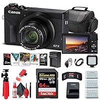 Canon PowerShot G7 X Mark III Digital Camera (Black) (3637C001) + 64GB Memory Card + 2 x NB13L Battery + Corel Photo Software + Charger + Card Reader + LED Light + More (Renewed)
