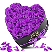 Gift for Mom Purple 16Pcs Eternal Preserved Roses Flowers in Heart Shape Box Mothers Day Birthday Gifts for Mom Women