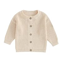 Karwuiio Toddler Baby Girl Boy Knit Cardigan Sweater Round Neck Long Sleeve Open Front Sweater Infant Fall Winter Clothes