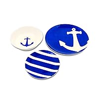 Camco Blue and White Nautical Design 12 Piece Dishware Set- Includes Marine Style Plates and Bowls | Perfect Boating, Sailing, Fishing, The Beach and More | Melamine Material -(41951)