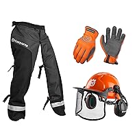Classic Personal Protective Power Kit with Chainsaw Chaps, Forest Helmet and Safety Gloves, Chainsaw Safety Equipment for New Chainsaw Users
