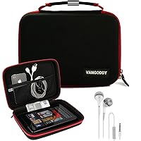 VanGoddy Harlin Red Black Hard Shell Carrying Case for Kobo Touch 2.0, Glo HD, Aura H20 eReader's + Ear Buds with Mic