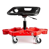 Adam's Polishes Pro Rolling Stool, Car Detailing Stool Chair, Shop Stool with Wheels, Garage Organizer, Tool Organizer Tray, Adjustable Height for Car Cleaning Buffer Polisher Ceramic Coating Car Wax