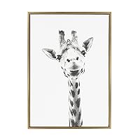 Sylvie Giraffe Animal Print Black and White Portrait Framed Canvas Wall Art by Simon Te Tai, 23x33 Gold