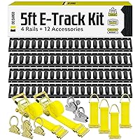 E Track Rail Tie Down Kit with Accessories - Etrack System Starter Kit - 4 Rails (5' Rail Tracks) 2 Ratchet Trailer Tie Down Straps, 4 Rope Tie Offs, 6 Heavy Duty E Track O Ring Anchors