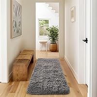 Ophanie Runner Rug for Hallway, 2x6 Bedroom Grey Bedside Rugs, Non Slip Fluffy Soft Shaggy Carpet for Kids Girls Boys Home Decor Aesthetic, Dorm Nursery Gray