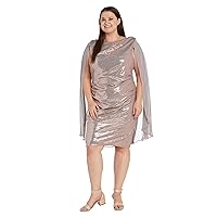 R&M Richards Shimmery Pleated Capelet Cocktail Dress