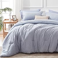 UNILIBRA Queen Comforter Set 7 Pieces Bed in a Bag - Blue Queen Soft Bed Set for All Seasons - Cationic Dyeing Bedding Comforter Sets with Comforter, Flat Sheet, Fitted Sheet, Pillowcases & Shams