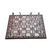 GiftHome Medieval British Army Antique Copper Metal Chess Set for Adults, Handmade Pieces and Mosaic Design Wooden Chess Board King 3.5 inc