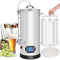 Nutrichef All In One Home Beer Brewing Mash and Boil Device with Circulation Pump 5-Piece Stainless Steel Set 9 Gallon 1600w Max w/LCD Display Programmable Multi-Step Mashing Control System