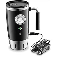 Tech Tools Heated Car Travel Mug - Keeps Your Bevrege Hot - Retro Style - Stainless Steel 12 Volts (Black)
