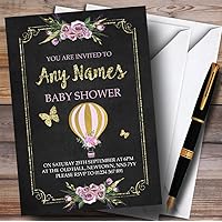 Chalk & Gold Floral Hot Air Balloon Invitations Baby Shower Invitations