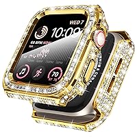 Goton Square Bling Case for Apple Watch Screen Protector 40mm Series 6 5 4 SE/SE 2nd, Full Glitter Diamond Watch Face Covers Accessories, Gold Crystal Rhinestone iWatch Bumper 40 mm for Women