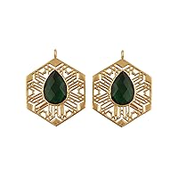 Emerald Pear Shape Gemstone Connector Pair Gold Plated Single Loop Earring or Necklace Connector Jewelry Findings
